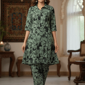 Elegant Green Printed Long Kurti Set for Women