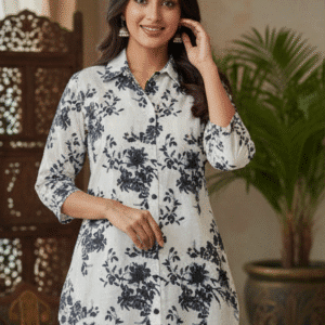 Elegant White Printed Long Kurti Set for Women
