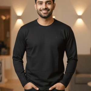 Premium Black R/Neck Plain Mens Polo T-Shirt for Men