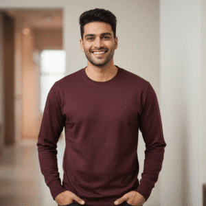 Trendy Wine R/Neck Plain Mens Polo T-Shirt for Men