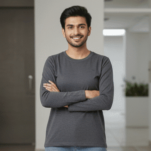 Elegant Dark Grey R/Neck Plain Mens Polo T-Shirt for Men