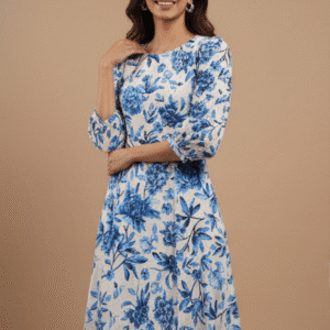 Elegant White Floral Printed Short Dress for Women