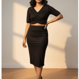 Stylish Black Plain Top&Skirt for Women