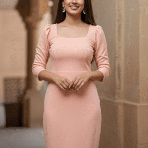 Elegant Peach Plain Long Dress for Women