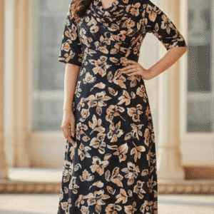 Elegant Black Printed Long Dress for Women