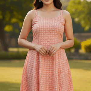 Elegant Coral Printed Short Dress for Women