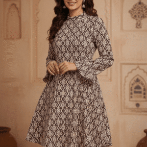 Elegant Black Printed Short Dress for Women