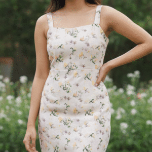 Elegant Cream Printed Short Dress for Women