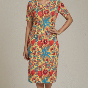 Elegant Yellow Floral Printed Short Dress for Women