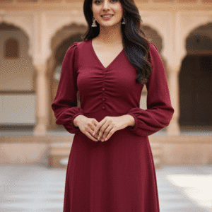 Elegant Maroon Plain Long Dress for Women