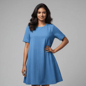 Elegant Blue Plain Short Dress for Women