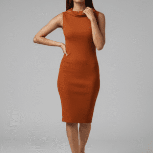 Elegant Orange Plain Short Dress for Women
