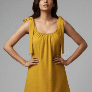 Elegant Yellow Plain Short Dress for Women