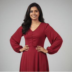 Elegant Maroon Plain Long Dress for Women