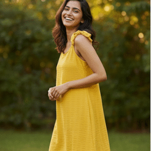 Elegant Yellow Plain Short Dress for Women