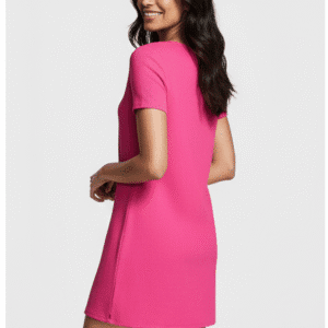 Elegant Hot Pink Plain Short Dress for Women