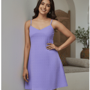 Elegant Purple Plain Short Dress for Women
