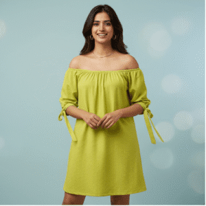 Elegant Parrot Green Plain Short Dress for Women