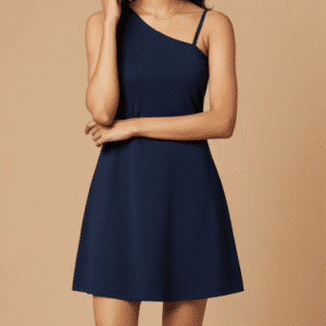 Elegant Blue Plain Short Dress for Women