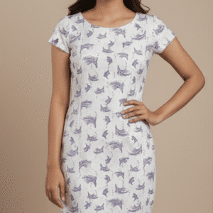 Elegant Purple Printed Short Dress for Women