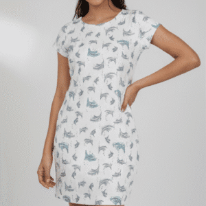 Elegant Green Printed Short Dress for Women