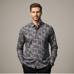 Exclusive Grey Full Sleeves Printed Mens Party Wear Casual Shirt for Men