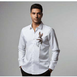 Trendy White Full Sleeves Printed Mens Party Wear Casual Shirt for Men