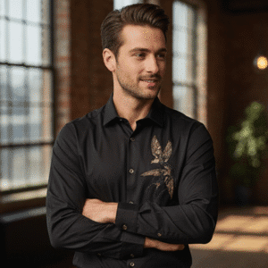 Stylish Black Full Sleeves Printed Mens Party Wear Casual Shirt for Men