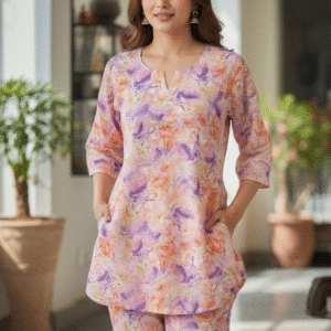 Chic Orange Printed Co-Ordset for Women