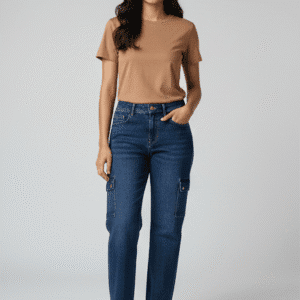 Elegant Light Blue Striaight Fit Cargo for Women