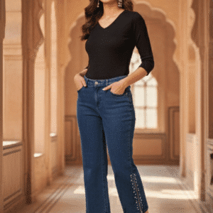 Trendy Blue Wide Leg W/Party Wear Jeans. for Women