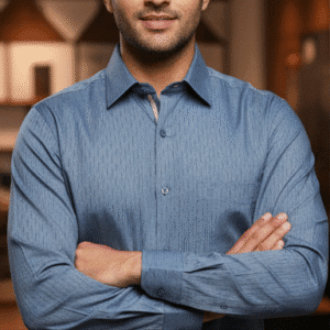 Classic Blue Printed Mens Formal Pants for Men