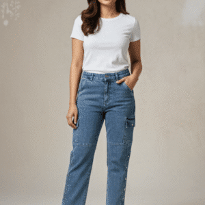 Elegant Light Blue Striaight Fit Cargo for Women