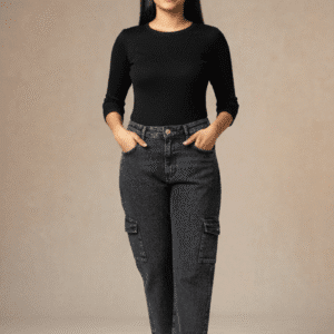 Elegant Dark Grey Striaight Fit Cargo for Women