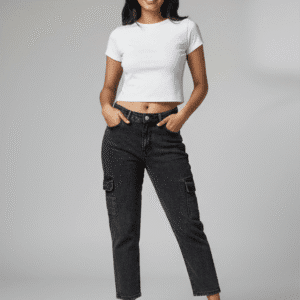 Elegant Greyish Striaight Fit Cargo for Women