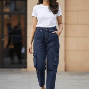 Elegant Navy Blue Striaight Fit Cargo for Women