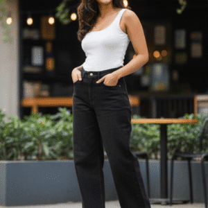 Trendy Dark Blue Wide Leg Jeans for Women