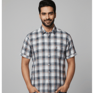 Refined Peach Solid Checks Half Sleeves Formal Mens Shirts for Men