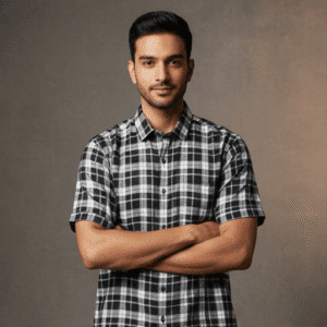 Smart Dar Green Solid Checks Half Sleeves Formal Mens Shirts for Men