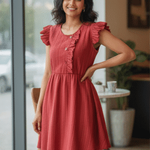 Elegant Red Plain Dress for Women