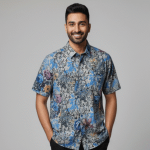 Modern Dark Blue Printed Half Sleeves Shirt for Men