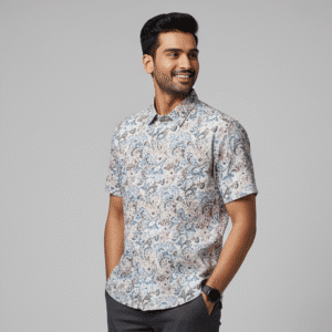 Stylish White Printed Half Sleeves Shirt for Men