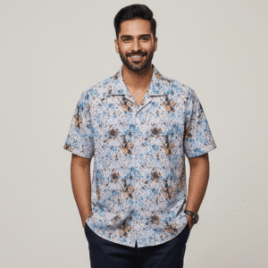 Premium Sky Blue Printed Half Sleeves Shirt for Men