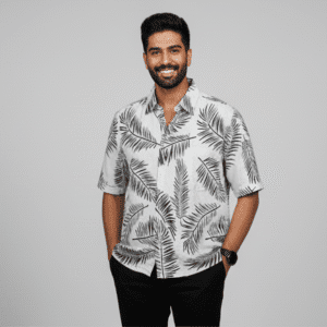 Refined Black & White Printed Half Sleeves Shirt for Men