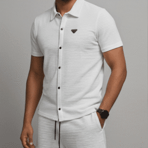 Classic White Plain Lining Mens Cord-Set for Men