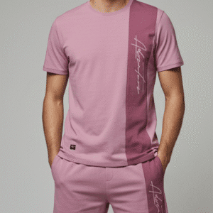 Stylish Pink One Side Striped Mens Cord-Set for Men