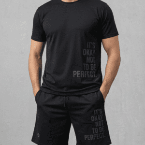 Classic Black Front Side Print Mens Cord-Set for Men