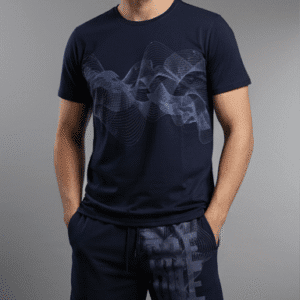 Smart Navy Blue Front Side Print Mens Cord-Set for Men