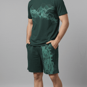 Trendy Dar Green Front Side Print Mens Cord-Set for Men