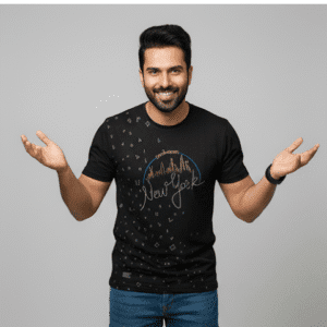 Exclusive Black Front Printed Round Neck Half Sleeves for Men